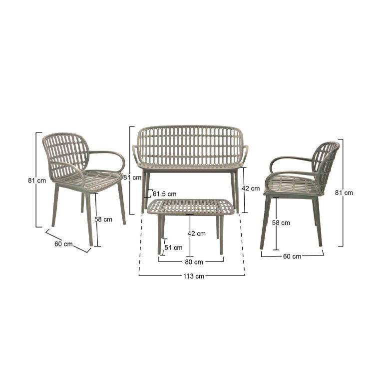 Set salotto esterno poltrone e divano effetto rattan tortora - Palu