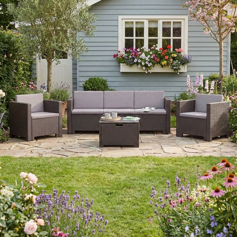 Set salotto giardino 2 poltrone e 1 divano marrone - Cameri