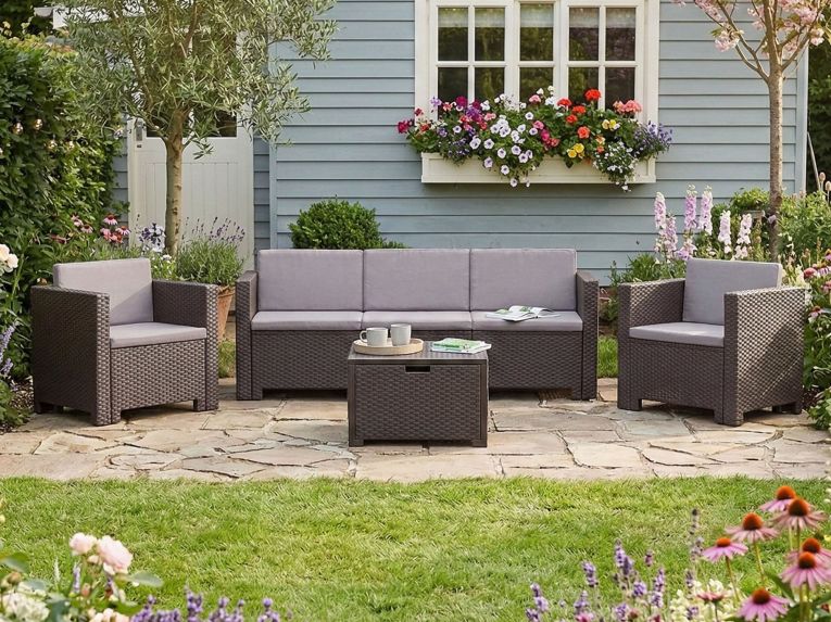 Set salotto giardino 2 poltrone e 1 divano marrone - Cameri