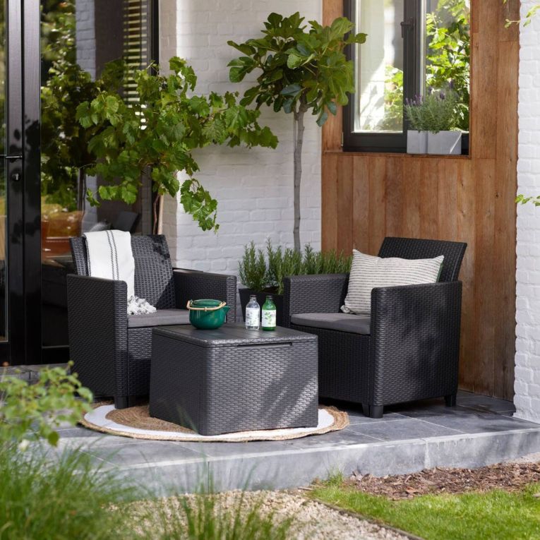 Set salotto giardino 2 posti e 1 tavolo antracite - Barrie