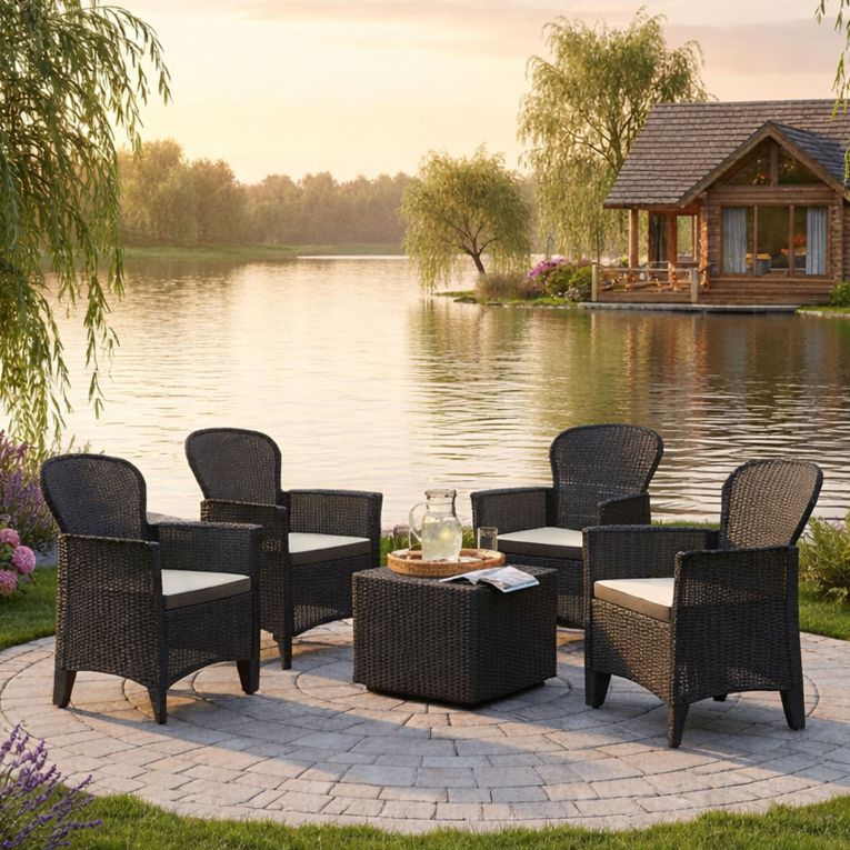 Set salotto giardino 4 posti e 1 tavolo effetto rattan antracite - Sulzano