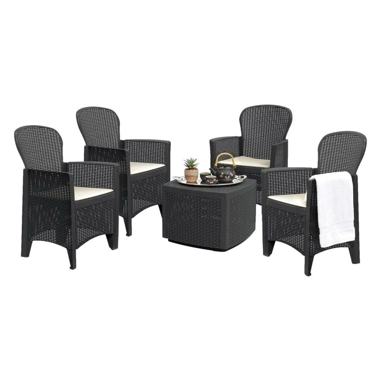 Set salotto giardino 4 posti e 1 tavolo effetto rattan antracite - Sulzano
