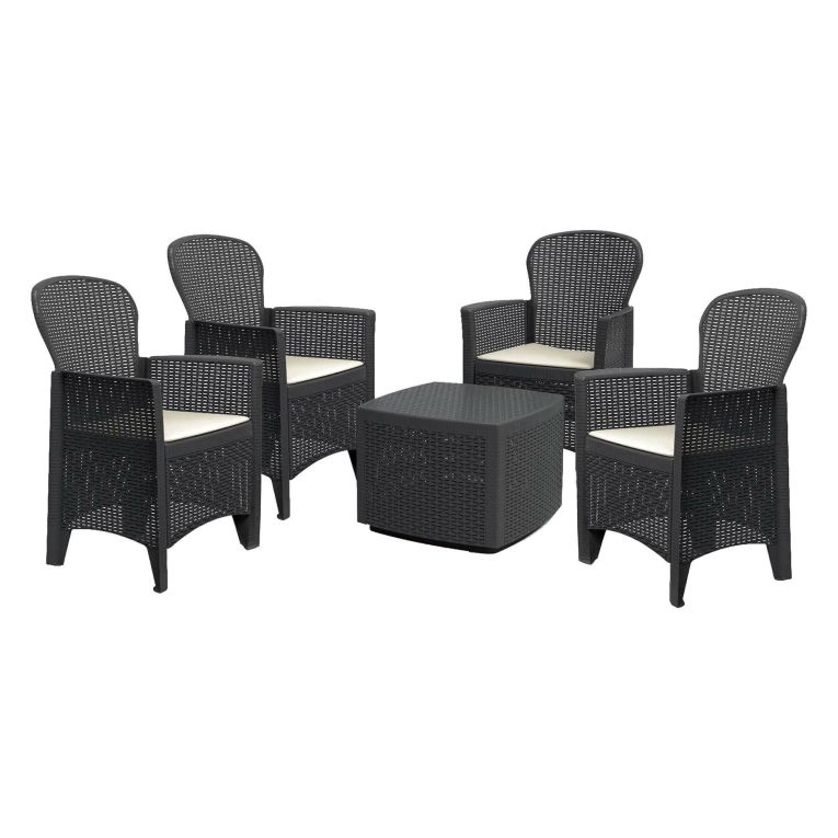 Set salotto giardino 4 posti e 1 tavolo effetto rattan antracite - Sulzano