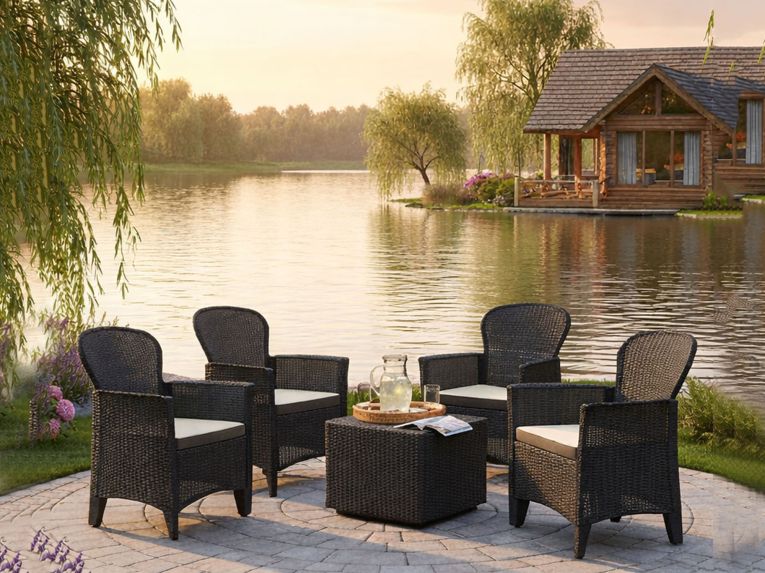 Set salotto giardino 4 posti e 1 tavolo effetto rattan antracite - Sulzano