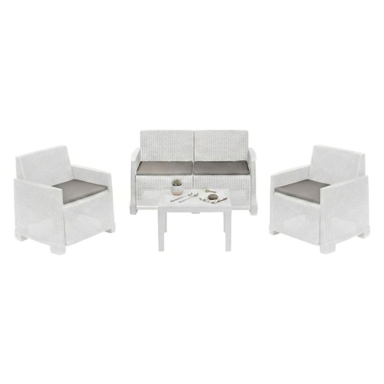 Set salotto giardino 4 posti e 1 tavolo effetto rattan bianco - Atrito