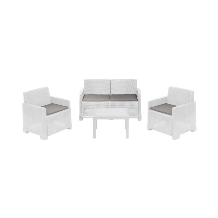 Set salotto giardino 4 posti e 1 tavolo effetto rattan bianco - Atrito