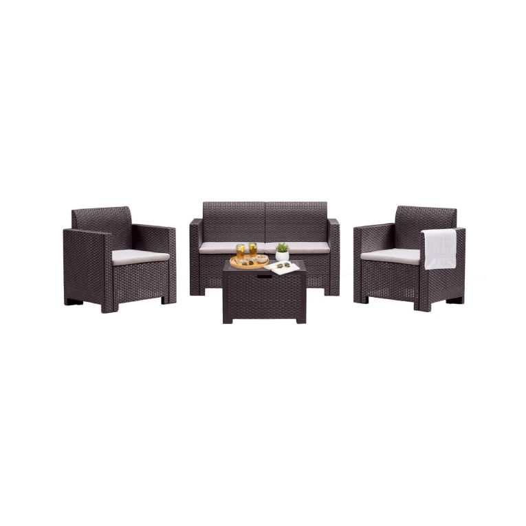 Set salotto giardino 4 posti e 1 tavolo effetto rattan marrone - Gazania
