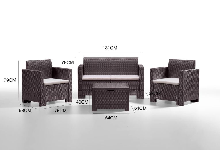 Set salotto giardino 4 posti e 1 tavolo effetto rattan marrone - Gazania