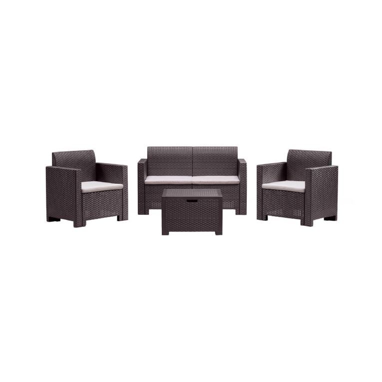 Set salotto giardino 4 posti e 1 tavolo effetto rattan marrone - Gazania