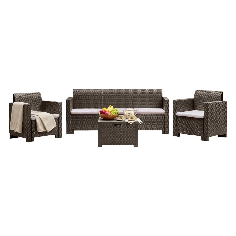 Set salotto giardino 5 posti e 1 tavolo effetto rattan tortora - Admiral