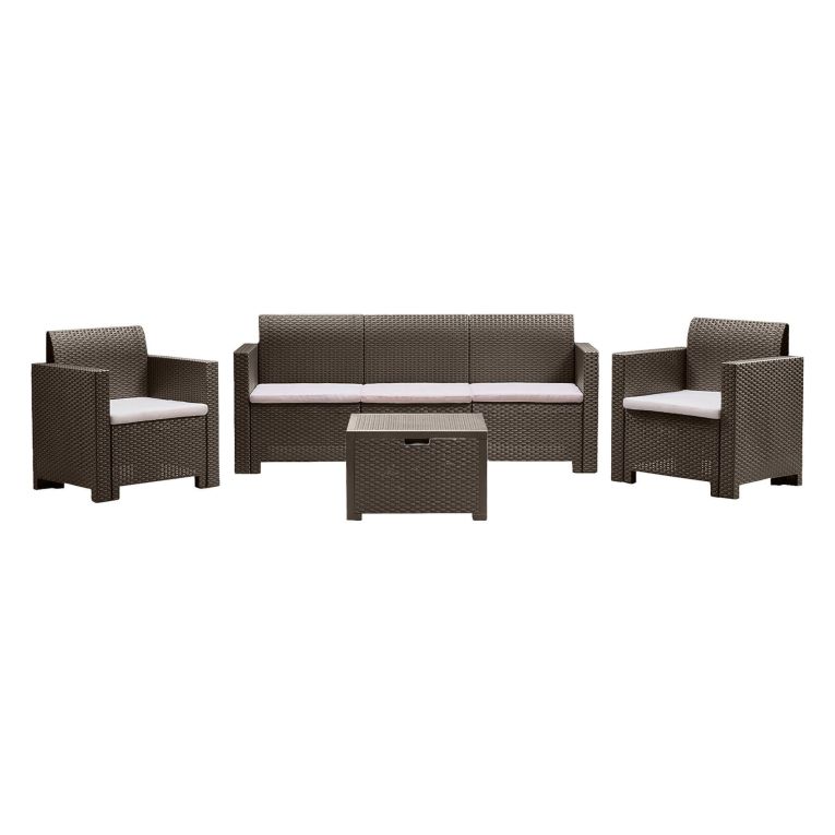 Set salotto giardino 5 posti e 1 tavolo effetto rattan tortora - Admiral