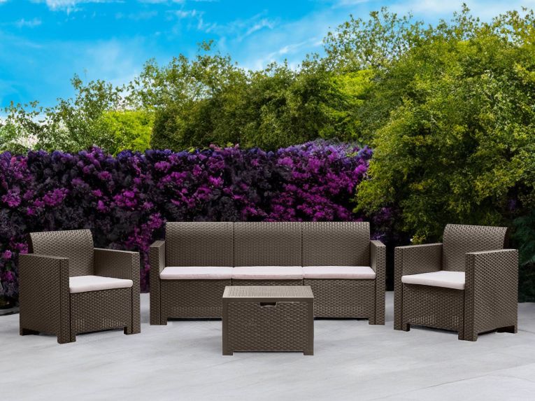 Set salotto giardino 5 posti e 1 tavolo effetto rattan tortora - Admiral