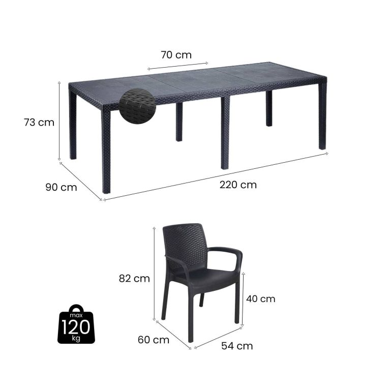 Set salotto giardino 8 posti e 1 tavolo allungabile antracite - Arret