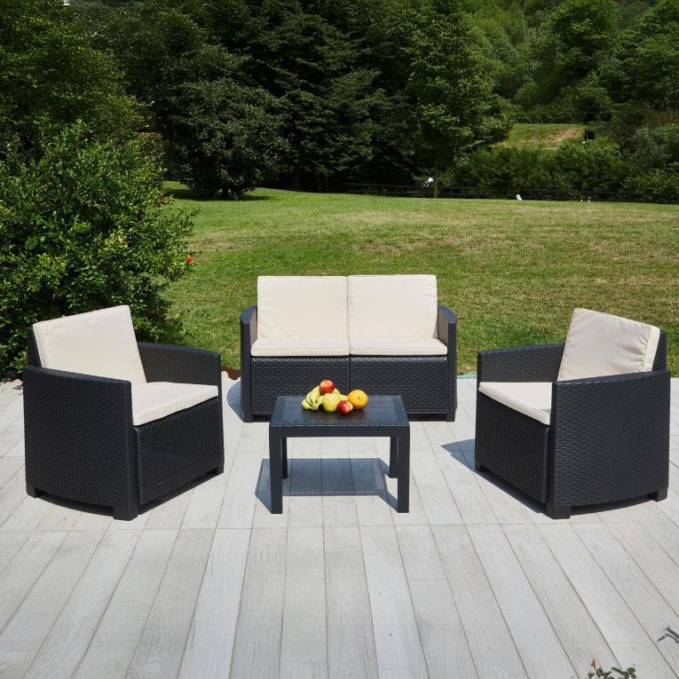 Set salotto giardino impermeabile effetto rattan antracite - Arabesk