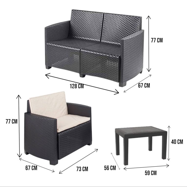 Set salotto giardino impermeabile effetto rattan antracite - Arabesk