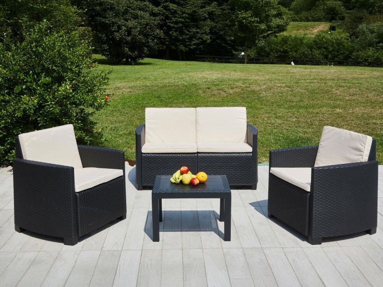 Set salotto giardino impermeabile effetto rattan antracite - Arabesk