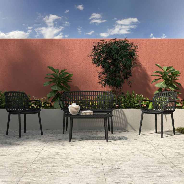 Set salotto giardino minimal 2 poltrone e 1 panchina antracite - Jurij