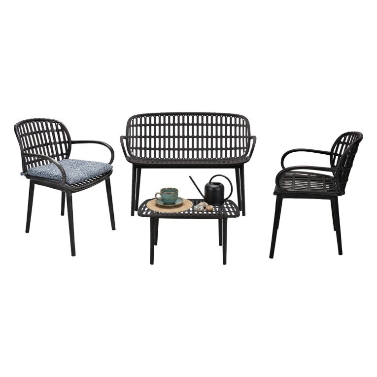 Set salotto giardino minimal 2 poltrone e 1 panchina antracite - Jurij