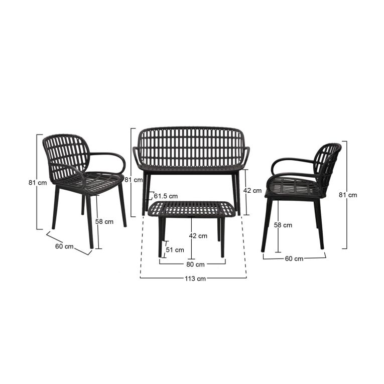 Set salotto giardino minimal 2 poltrone e 1 panchina antracite - Jurij