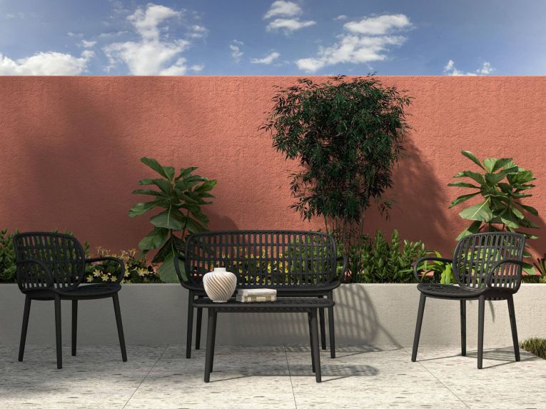 Set salotto giardino minimal 2 poltrone e 1 panchina antracite - Jurij