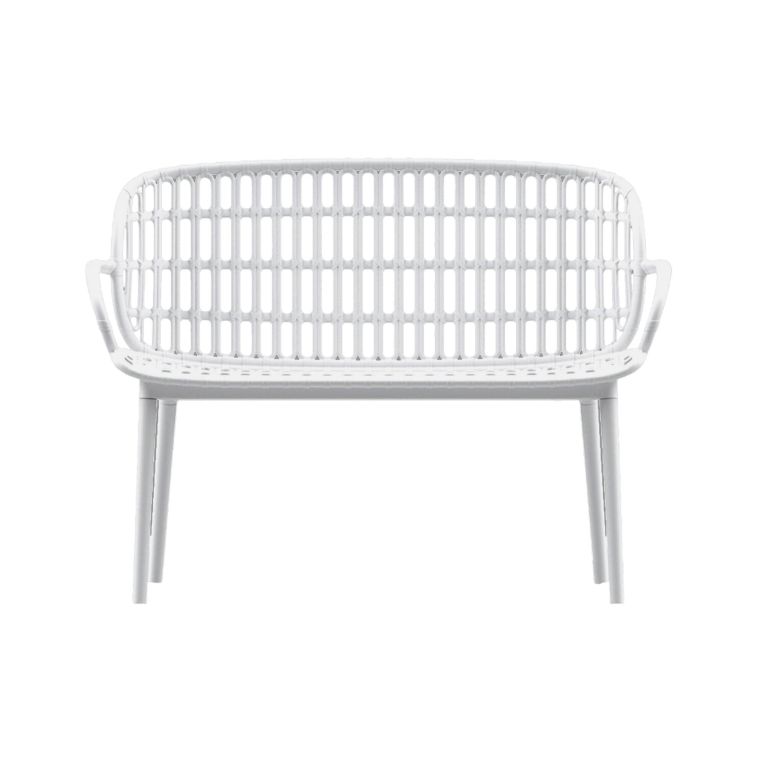 Set salotto giardino minimal 2 poltrone e 1 panchina bianco - Jurij