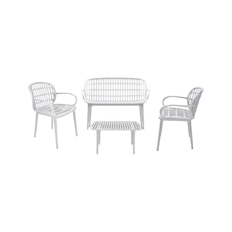 Set salotto giardino minimal 2 poltrone e 1 panchina bianco - Jurij