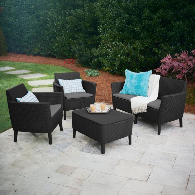 Set salotto giardino poltrone e divano con tavolino contenitore antracite - Whitby