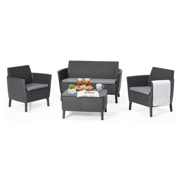 Set salotto giardino poltrone e divano con tavolino contenitore antracite - Whitby
