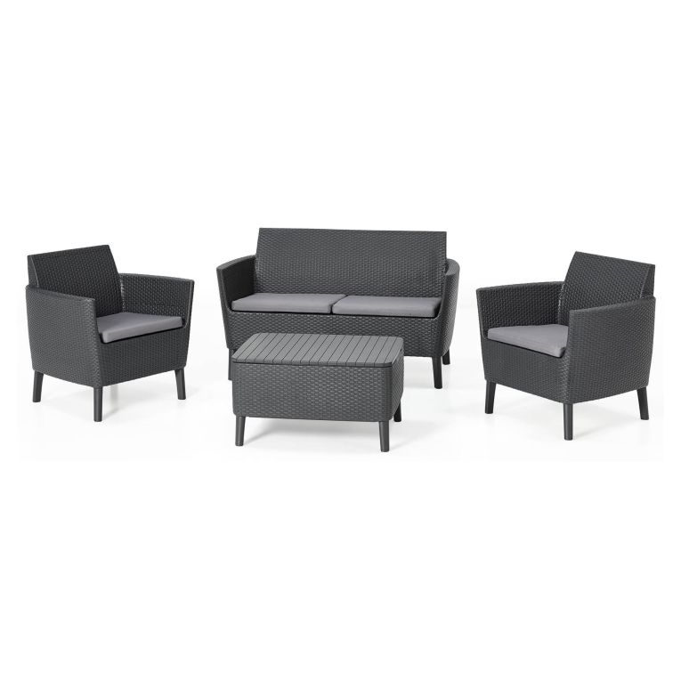 Set salotto giardino poltrone e divano con tavolino contenitore antracite - Whitby
