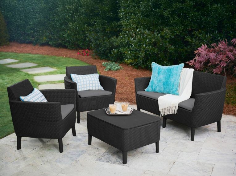 Set salotto giardino poltrone e divano con tavolino contenitore antracite - Whitby