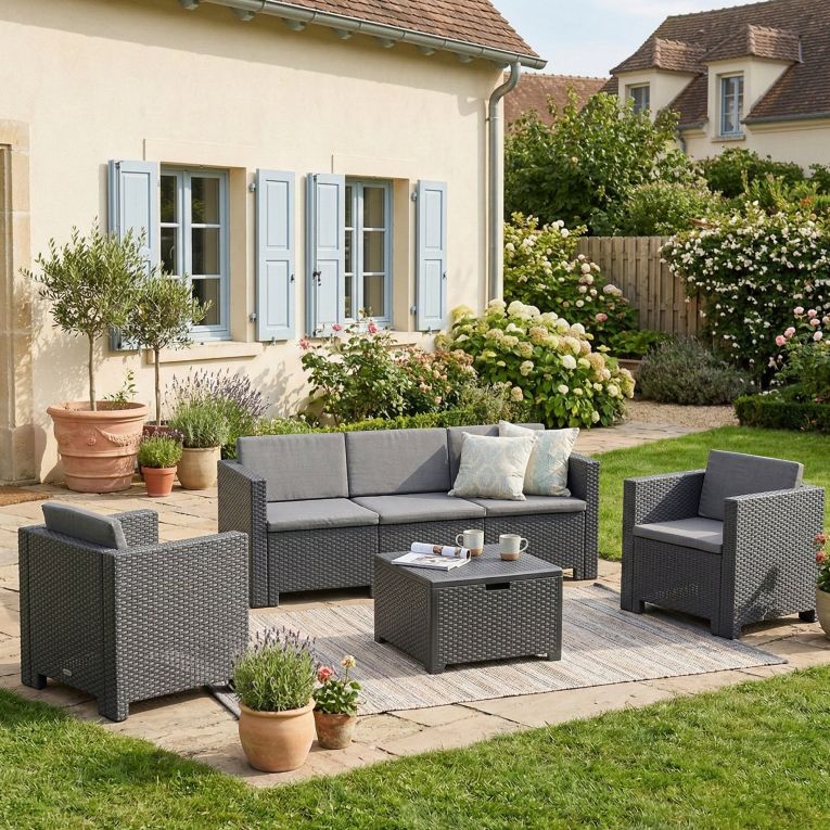 Set salotto giardino poltrone e divano effetto rattan antracite - Cameri