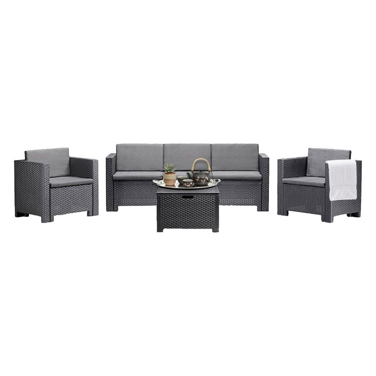 Set salotto giardino poltrone e divano effetto rattan antracite - Cameri