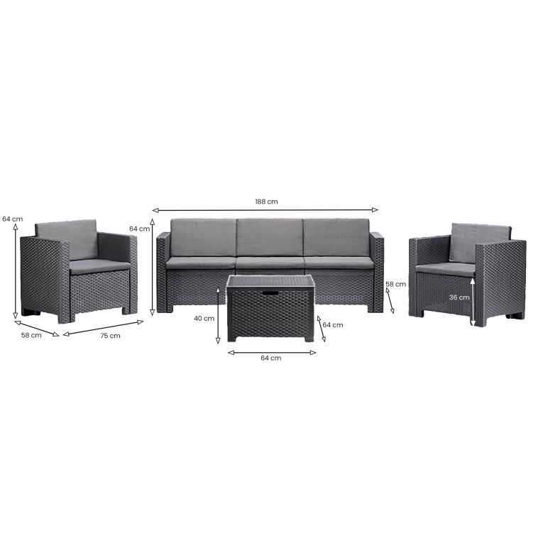 Set salotto giardino poltrone e divano effetto rattan antracite - Cameri