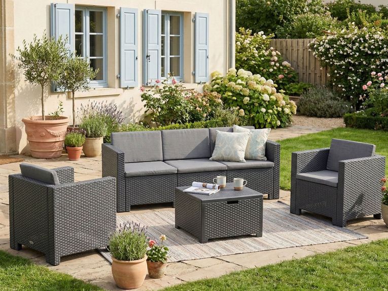 Set salotto giardino poltrone e divano effetto rattan antracite - Cameri