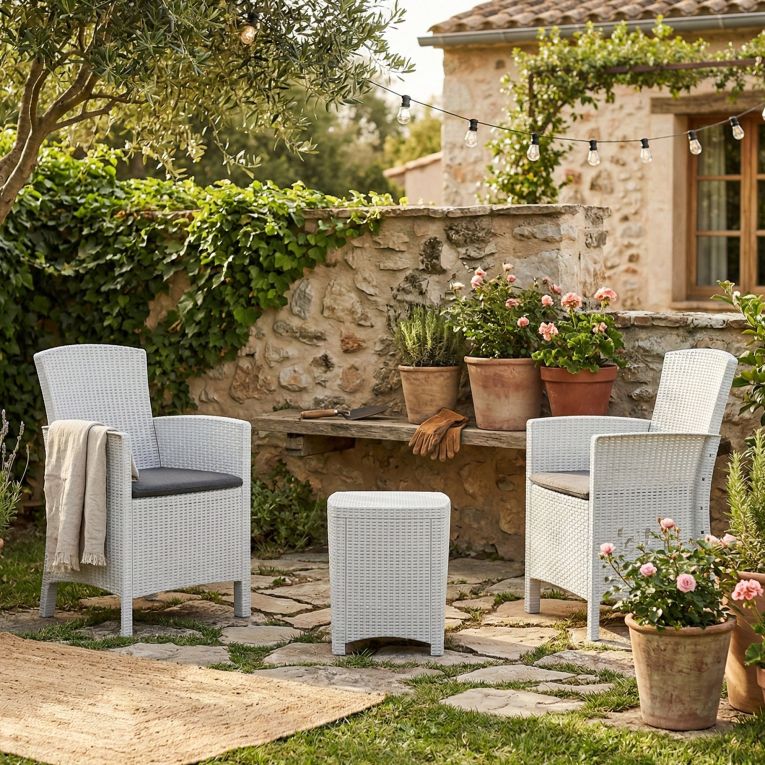 Set salotto giardino poltrone effetto rattan bianco - Armin