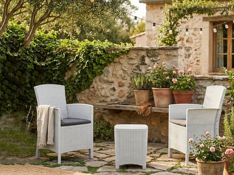 Set salotto giardino poltrone effetto rattan bianco - Armin