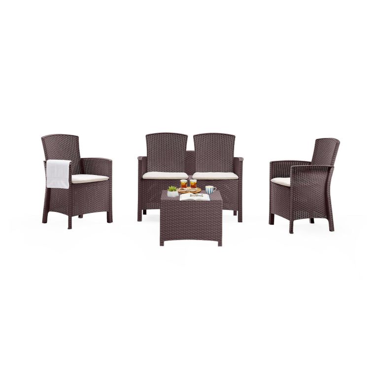 Set salotto giardino poltrone effetto rattan marrone - Asiak