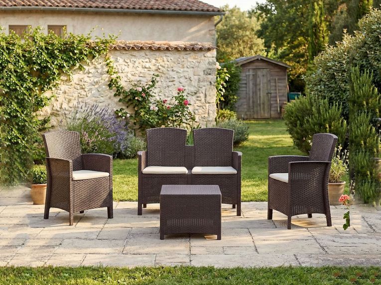 Set salotto giardino poltrone effetto rattan marrone - Asiak