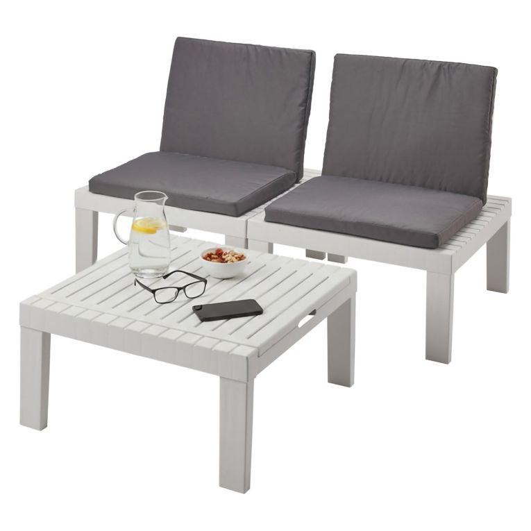 Set salotto piscina poltrone effetto doghe bianco - Aixela