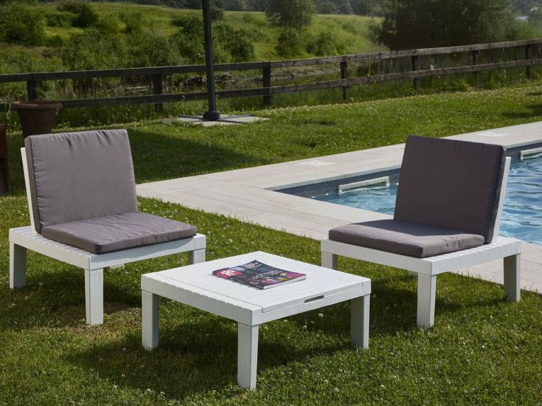 Set salotto piscina poltrone effetto doghe bianco - Aixela