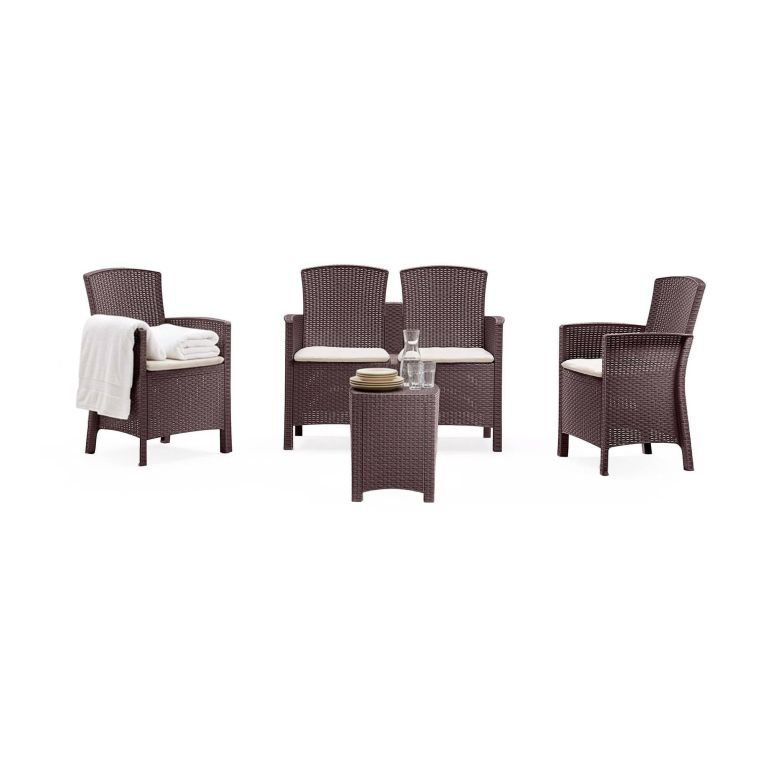 Set salotto terrazza 2 poltrone e 1 divano effetto rattan marrone - Eustachia