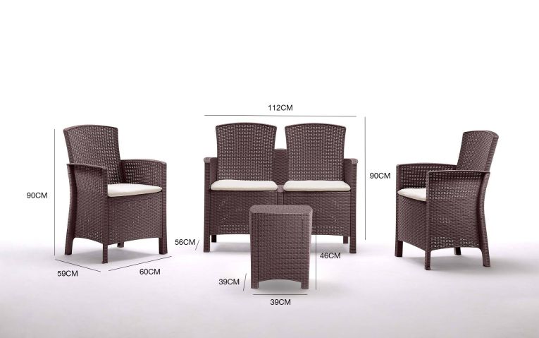 Set salotto terrazza 2 poltrone e 1 divano effetto rattan marrone - Eustachia