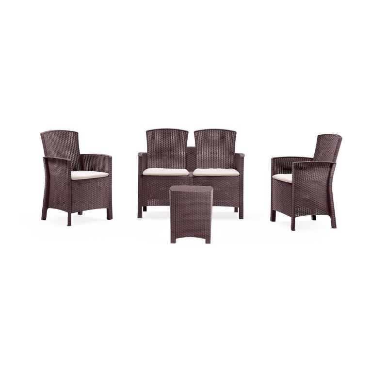 Set salotto terrazza 2 poltrone e 1 divano effetto rattan marrone - Eustachia