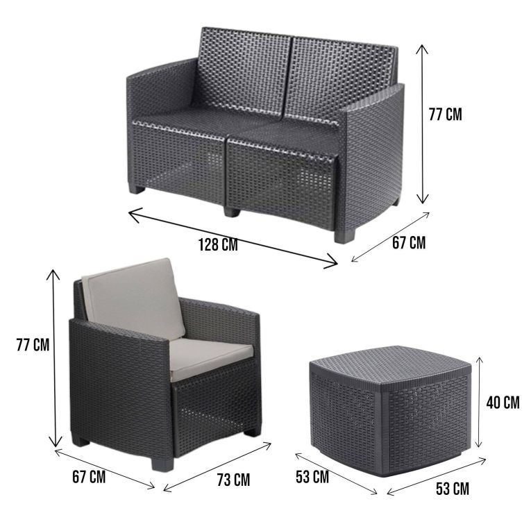 Set salotto terrazza con tavolino contenitore antracite - Bacco