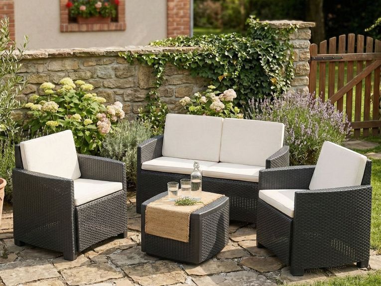 Set salotto terrazza con tavolino contenitore antracite - Bacco
