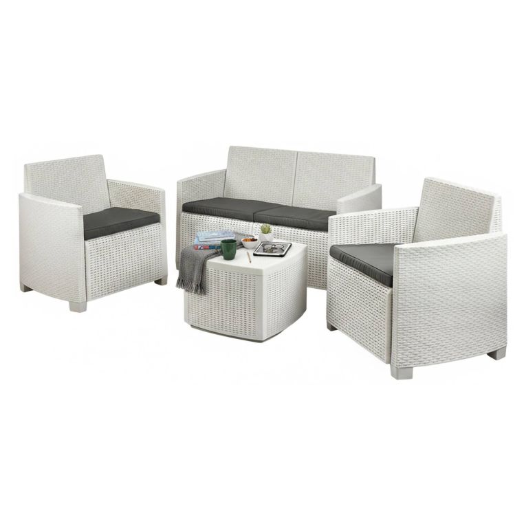 Set salotto terrazza con tavolino contenitore bianco - Bacco