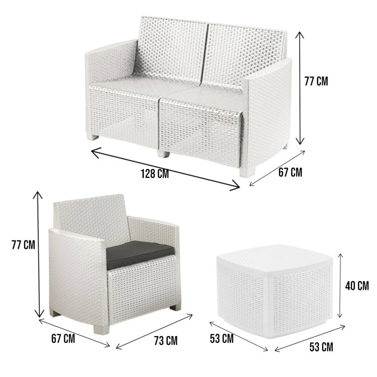 Set salotto terrazza con tavolino contenitore bianco - Bacco