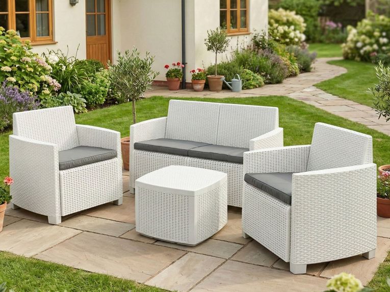 Set salotto terrazza con tavolino contenitore bianco - Bacco
