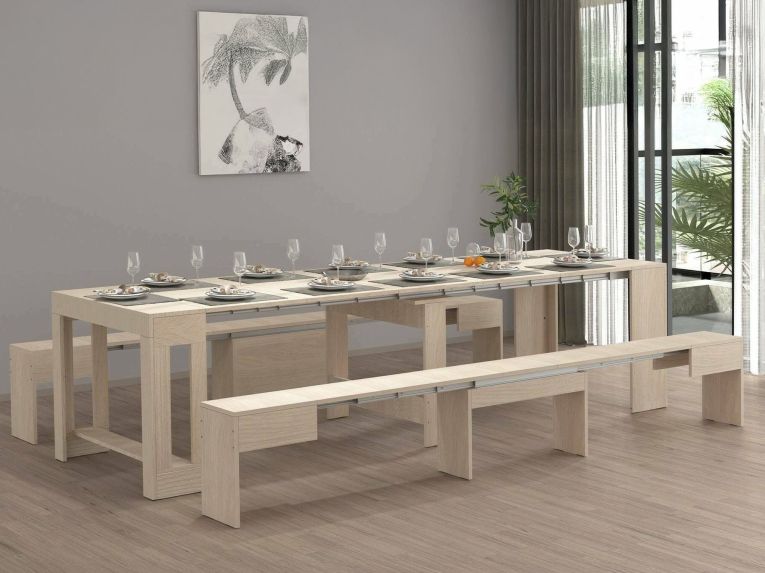 Set tavolo allungabile e 2 panche allungabili effetto legno 12 posti - Auditore