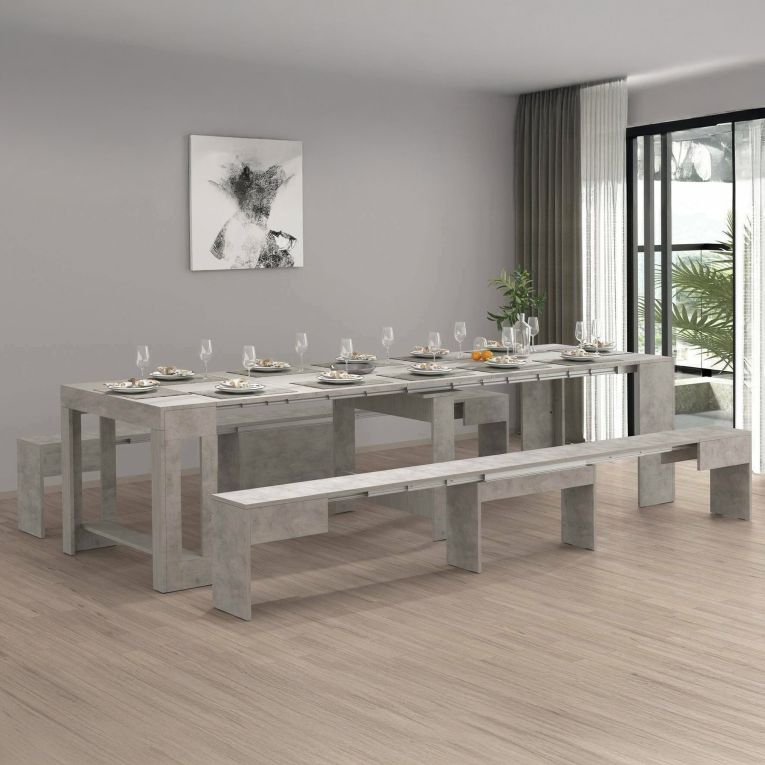 Set tavolo cucina estensibile e 2 panche estensibili grigio 12 posti - Auditore